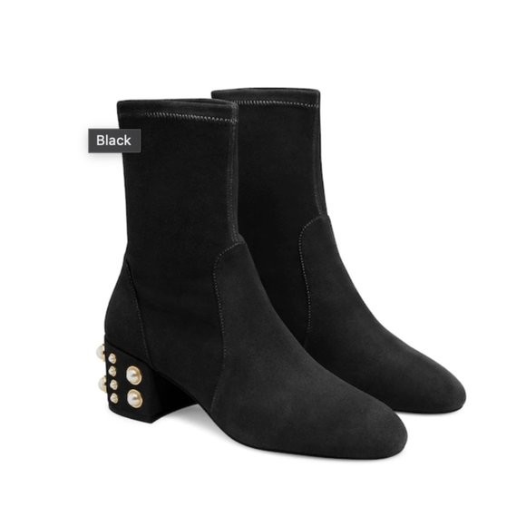 NEVER WORN Stuart Weitzman Suede ODETTA 50 Pearl Studded Booties - Picture 3 of 4